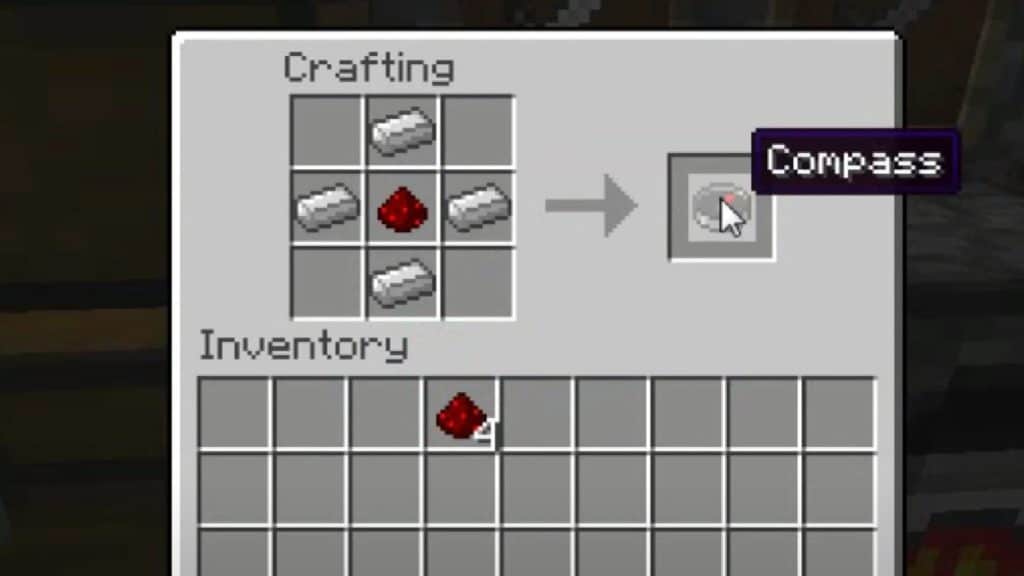 Crafting recipe to make a compass in Minecraft