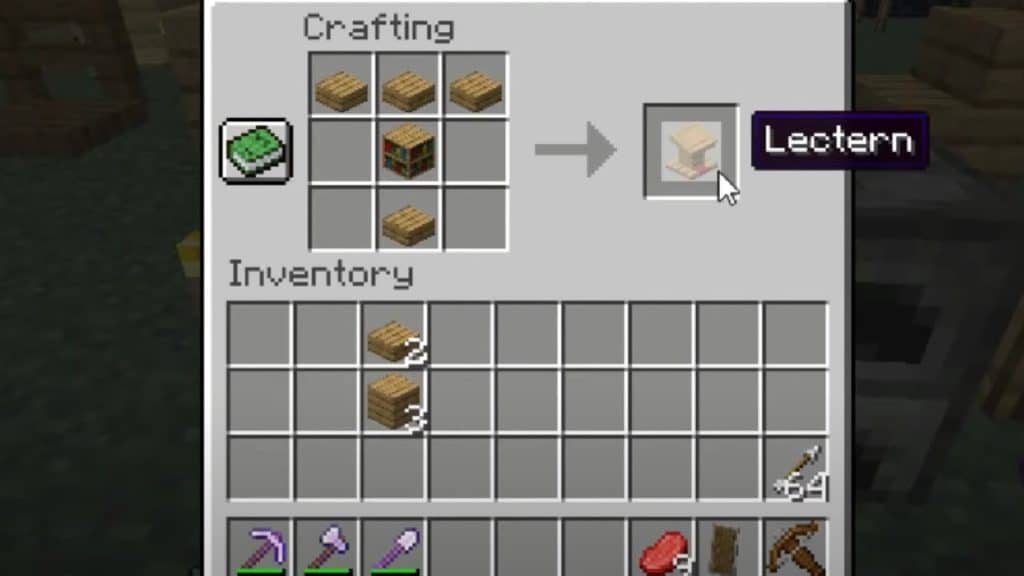 Crafting recipe for lectern in Minecraft