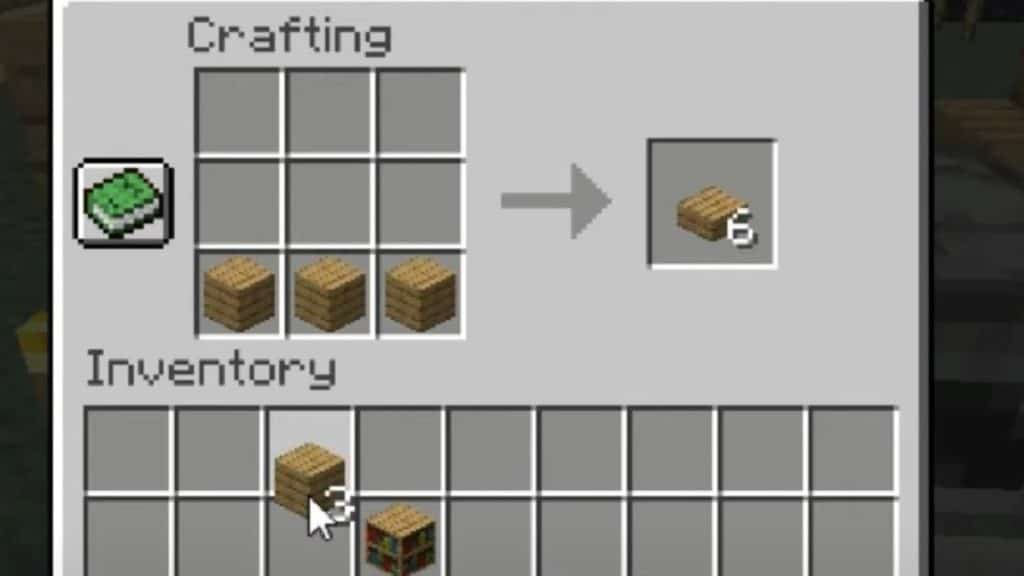 Crafting recipe for oak slabs in Minecraft