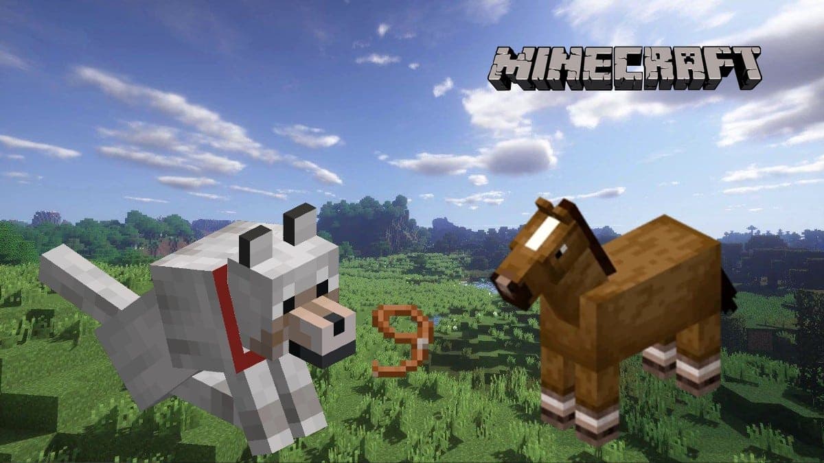 A dog and horse in Minecraft