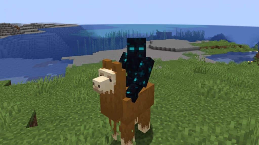 A player riding a Llama in Minecraft