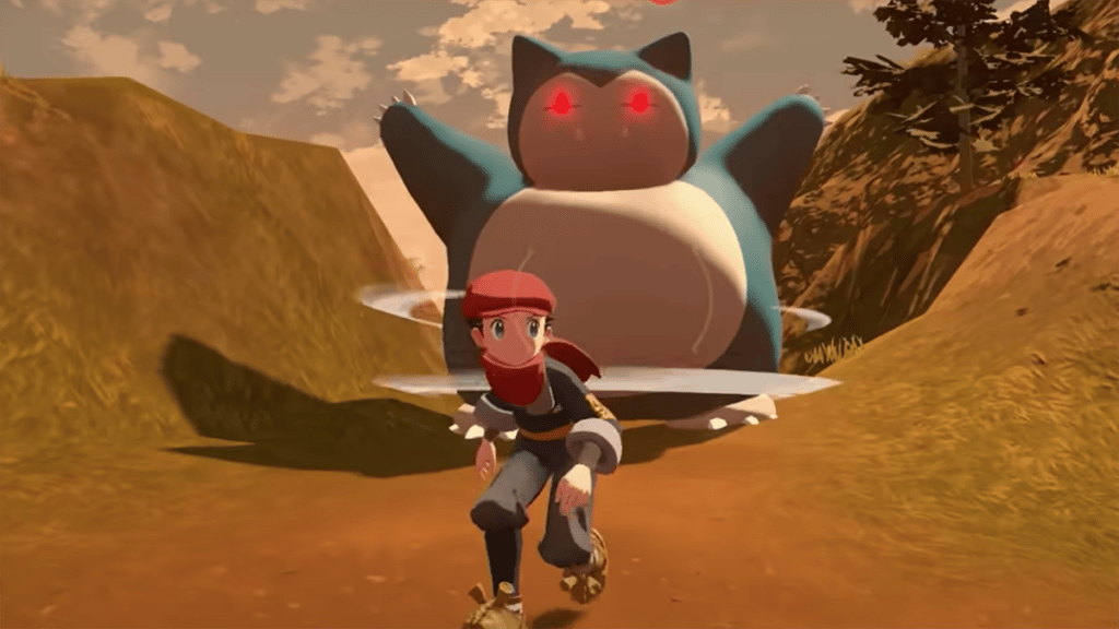 An angry Snorlax chasing a trainer 