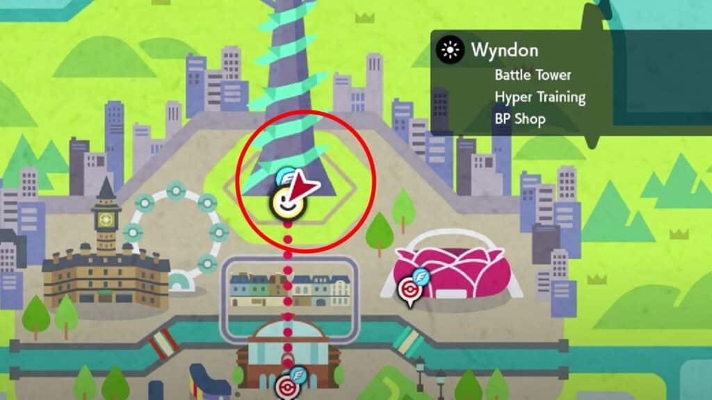 Location of the Battle Tower in Pokemon Sword and Shield's Wyndon
