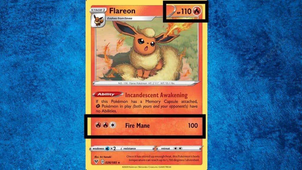 HP, Attack, and Energy shown on a Pokemon Trading Card Game