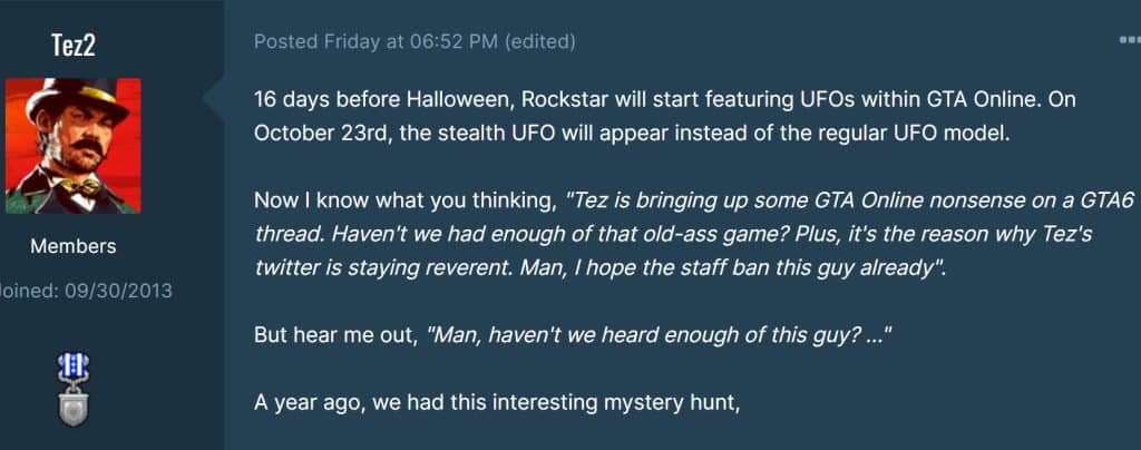 Tez2 comment about UFOs in GTA forum 