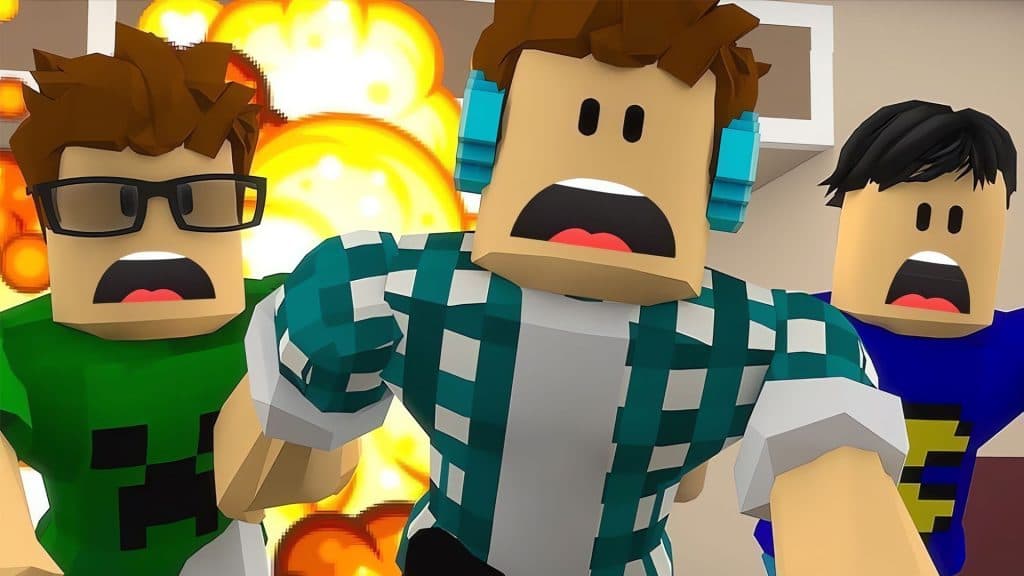 Roblox characters running away from an explosion.