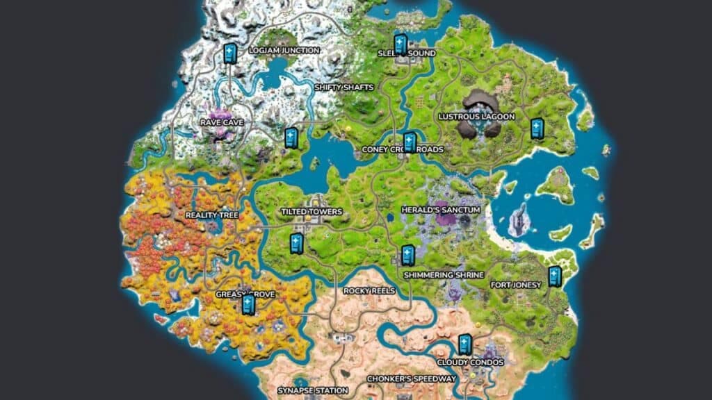 Mending Machines marked on Fortnite map