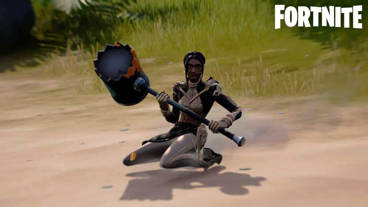 Fortnite character sliding with melee weapon