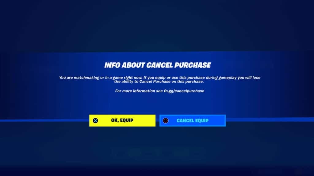 Fortnite cancel purchase screen