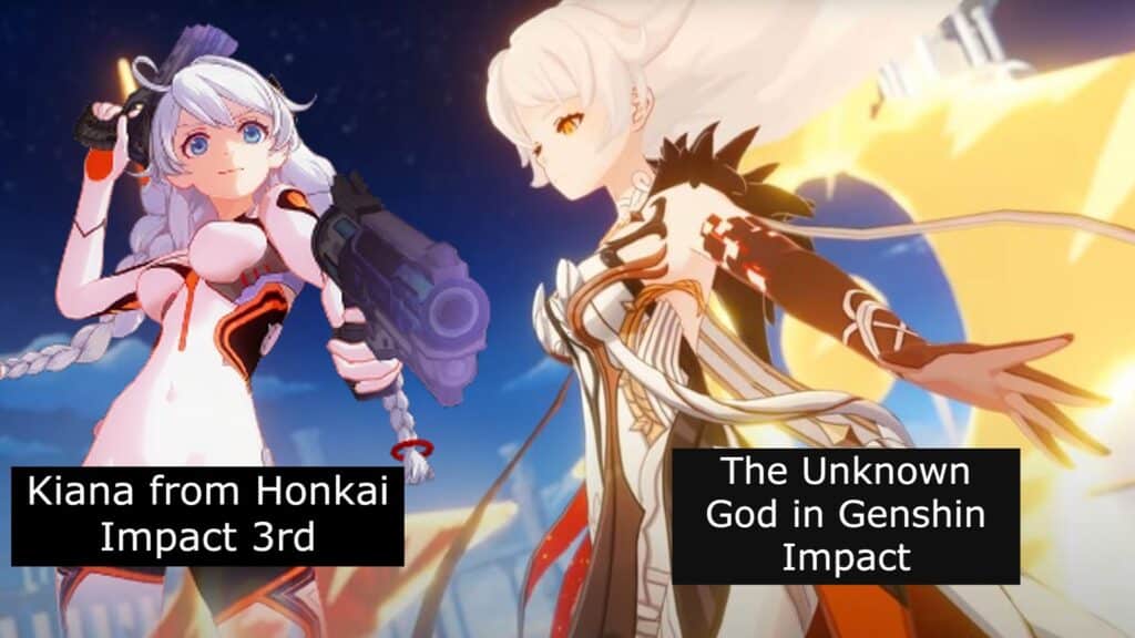 A comparison between Kiana from Honkai Impact and the Unknown God in Genshin Impact