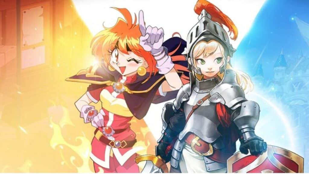 Two Guardian Tales characters posing and smiling