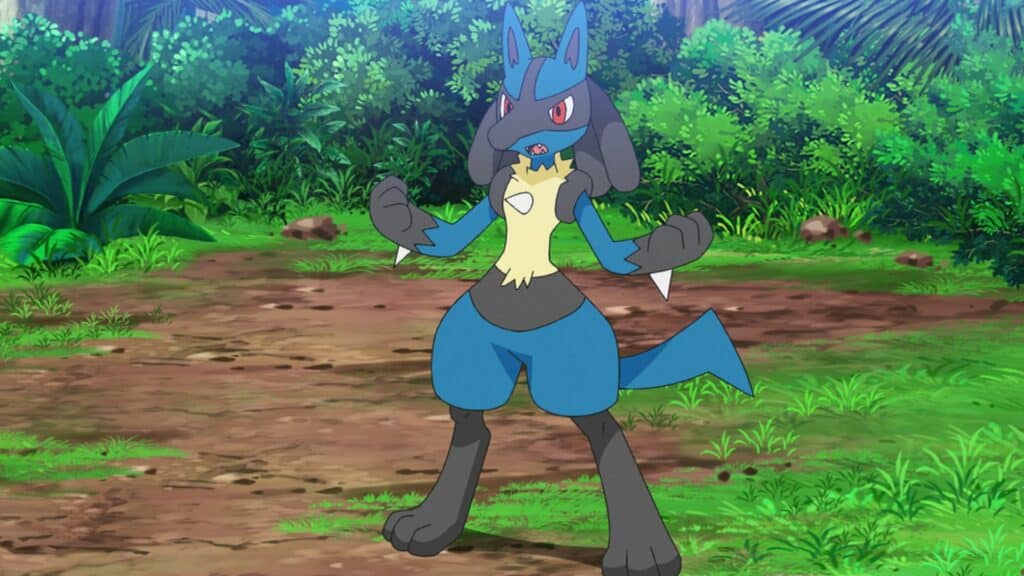 Ash's Lucario in the Pokemon anime standing