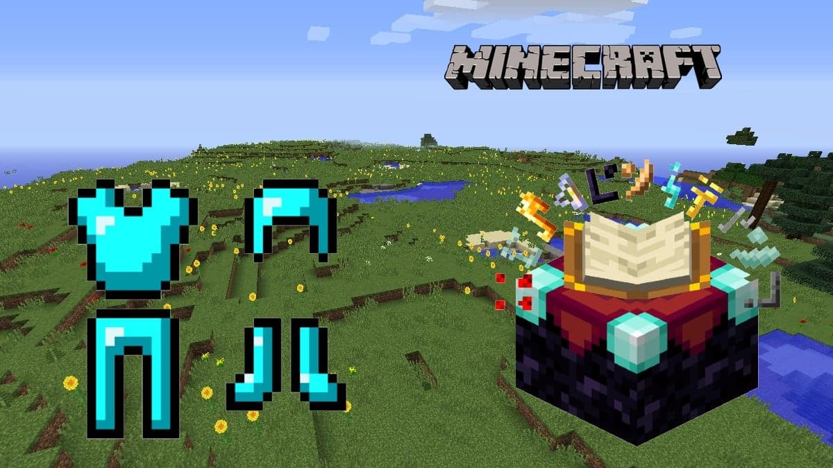 Diamond armor and enchantment table in Minecraft