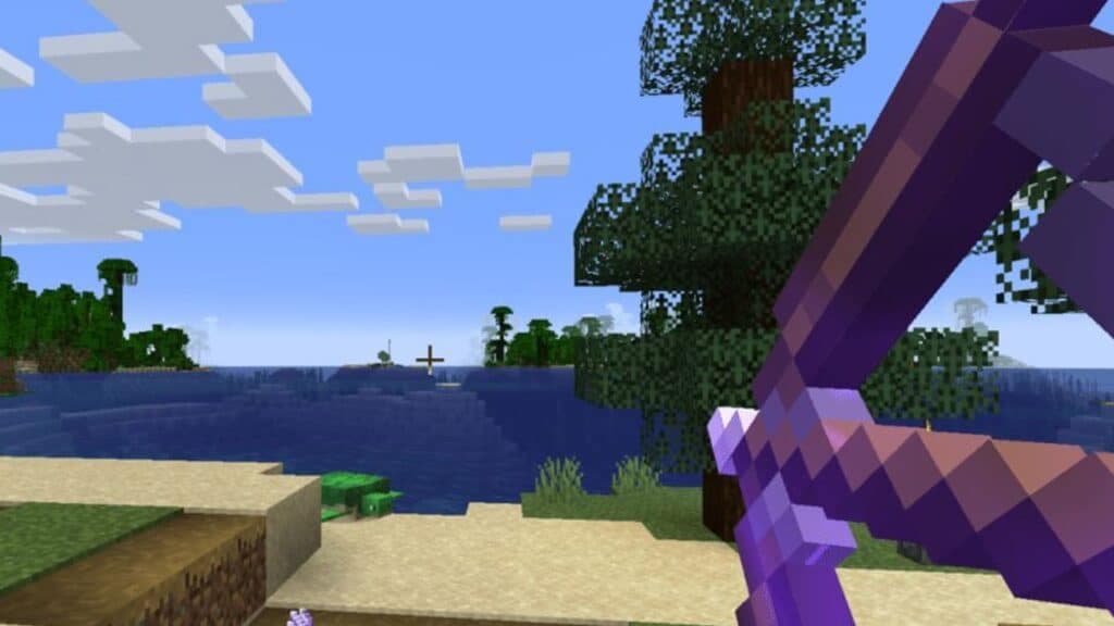 Minecraft player aiming with a bow