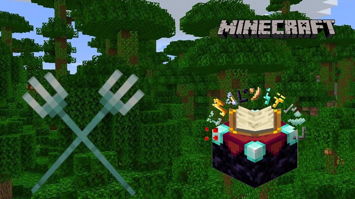 Tridents and an enchantment book in Minecraft
