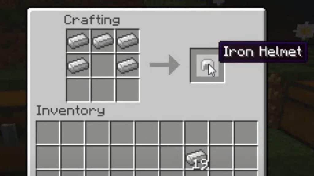 Crafting recipe to make an iron helmet in Minecraft