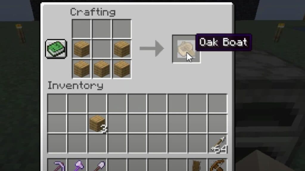 Crafting recipe to make a boat in Minecraft