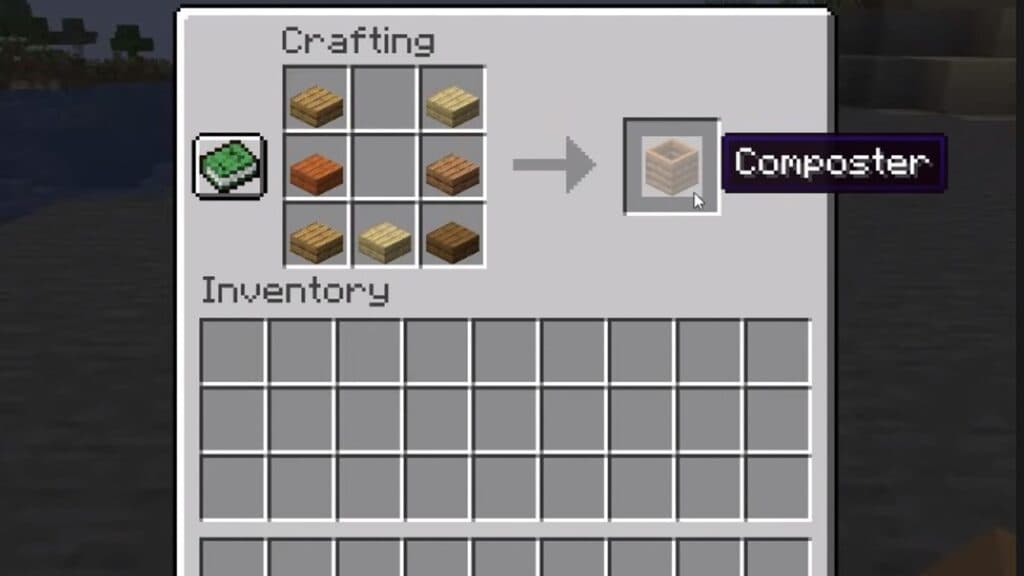 Crafting recipe for a composter in Minecraft