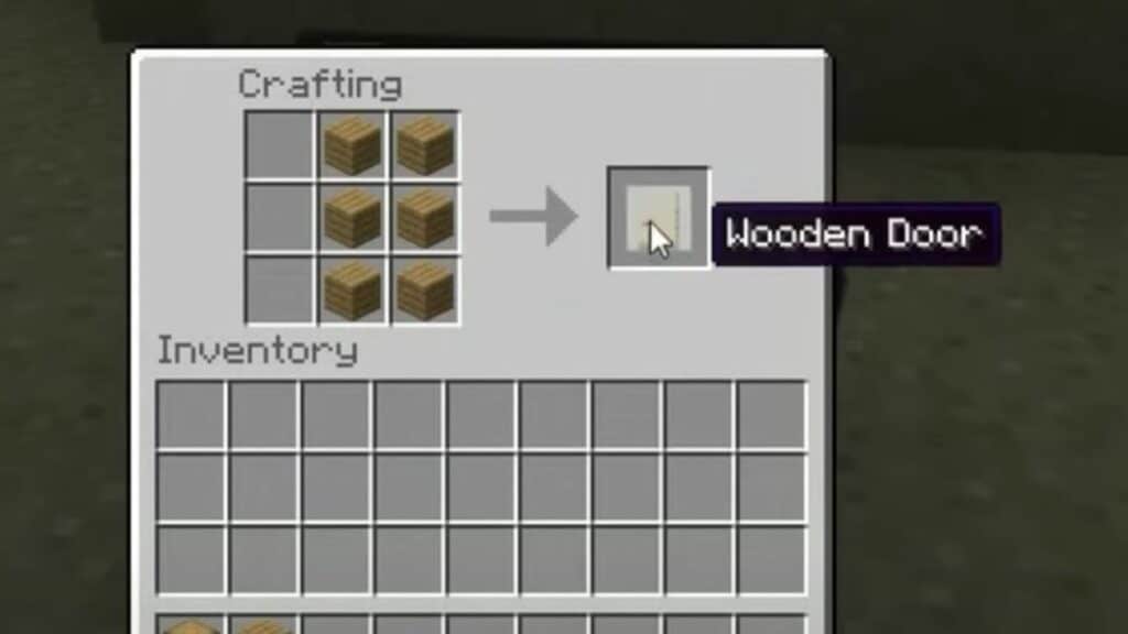 Crafting recipe for a door in Minecraft