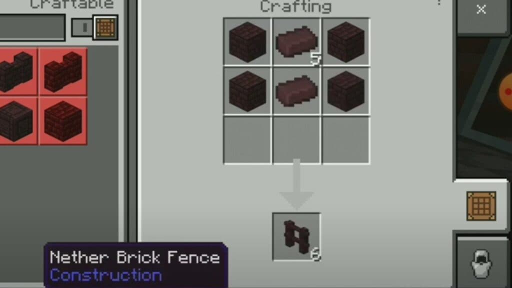 Crafting recipe to make Nether Brick fence in Minecraft