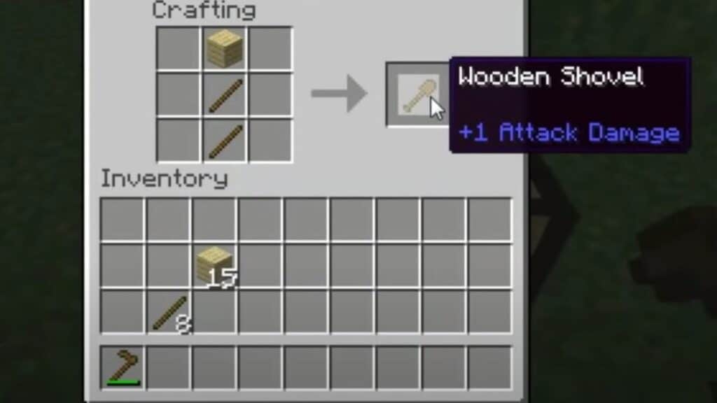 Crafting recipe to make a wooden shovel in Minecraft