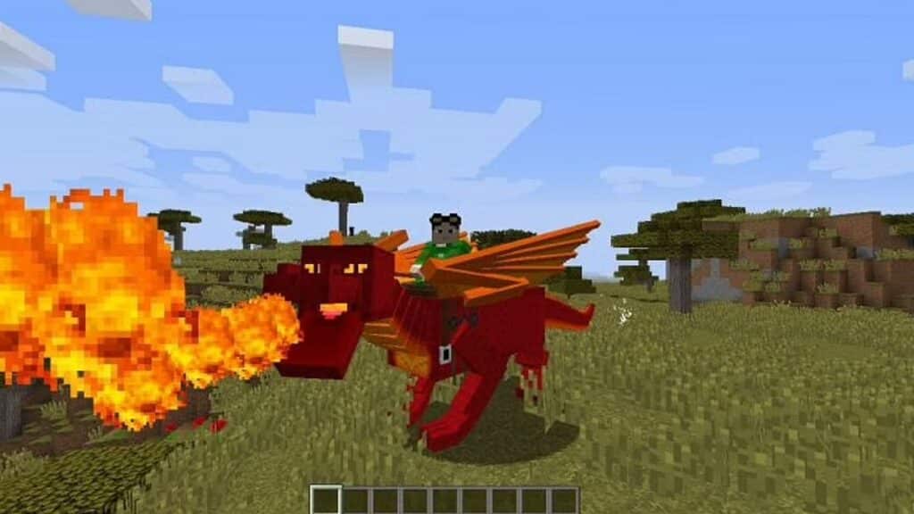 Player riding an Ender Dragon in modded Minecraft game