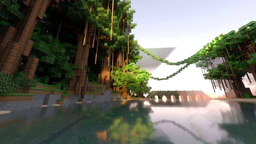 Minecraft scenery with enhanced ray traced graphics