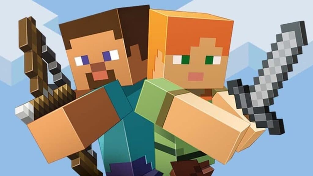 Minecraft characters holding Sword and a Bow