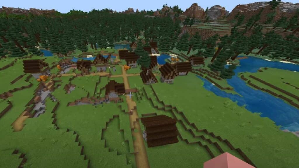 Minecraft village spotted while floating in the air in Creative mode
