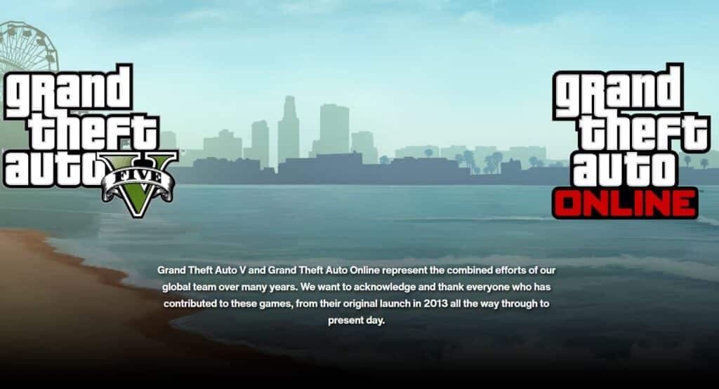 Rockstar "thank you" page for GTA 5 and GTA Online developers