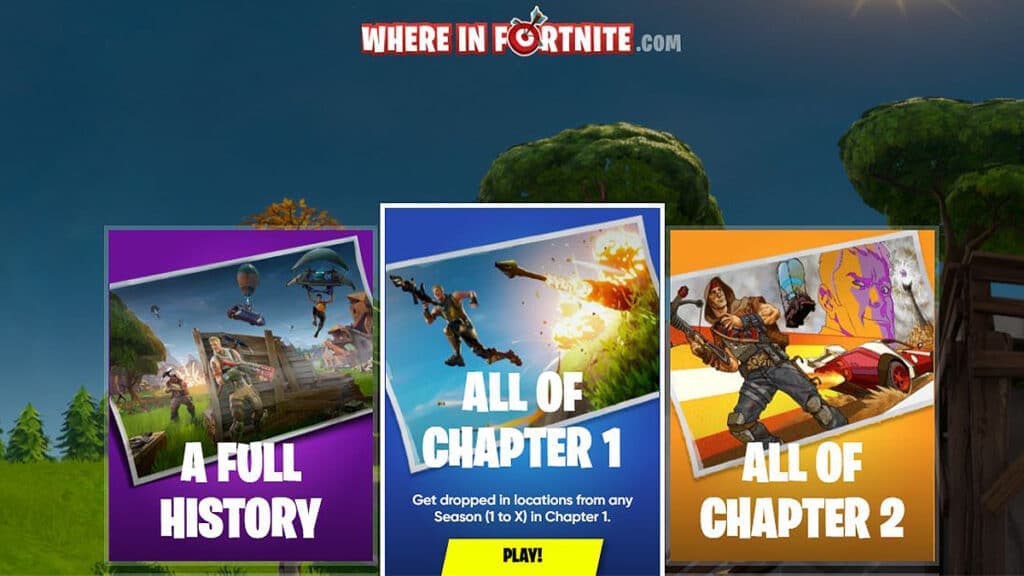 Where in Fortnite website page showing different options in Geoguessr