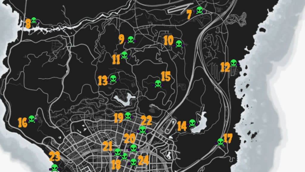 UFO locations on GTA Online map
