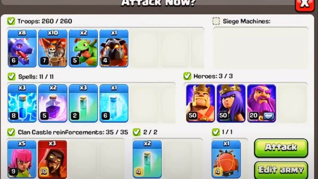Lava Hound Dragon attack for Town Hall 11 in Clash of Clans