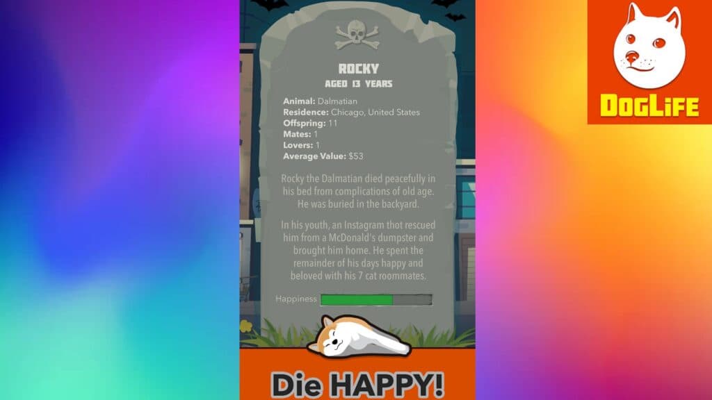 An animal's tombstone in DogLife