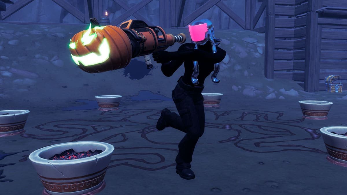 The Inkquisitor boss using Pumpkin Launcher in Fortnite