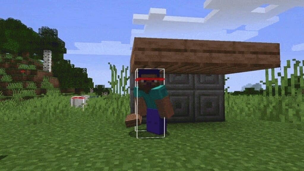 Minecraft character able to crawl under structures because of its hitbox