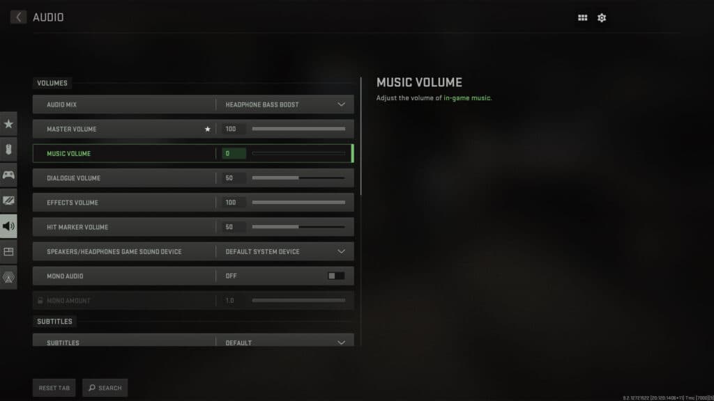 Modern Warfare 2 music volume option in menu