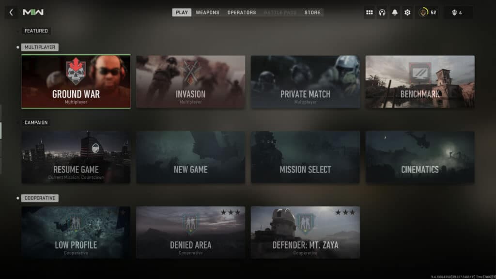 Modern Warfare 2 menus