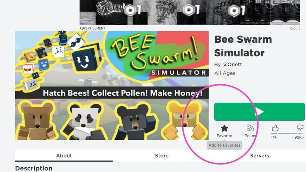 Bee Swarm Simulator being added to favorites in Roblox