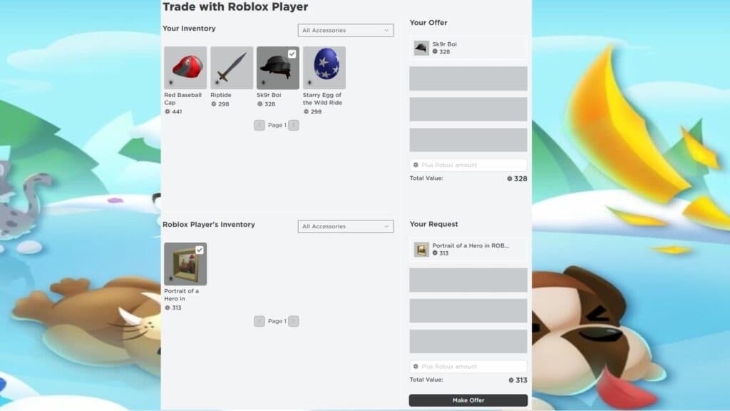 Roblox trading screen