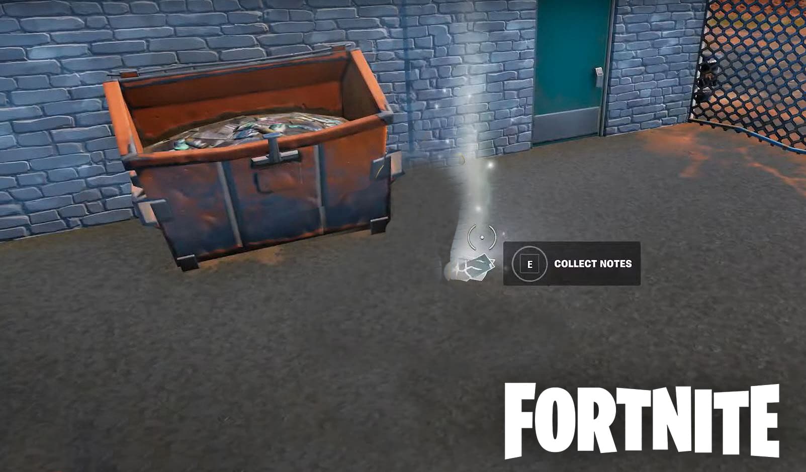 Open Dumpster and Scientist's Research Notes in Fortnite
