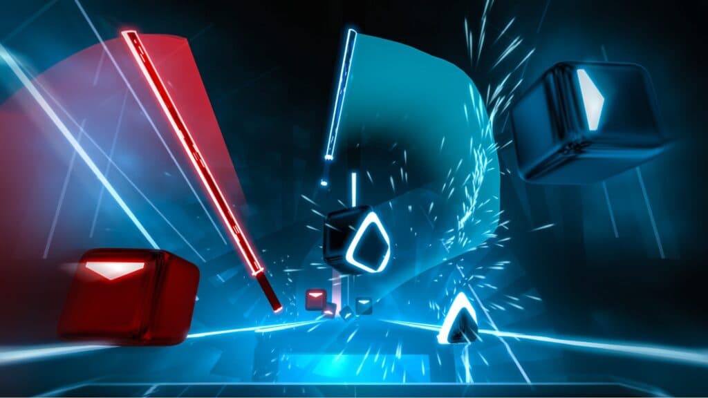 Red and Blue lightsabers in Beat Saber