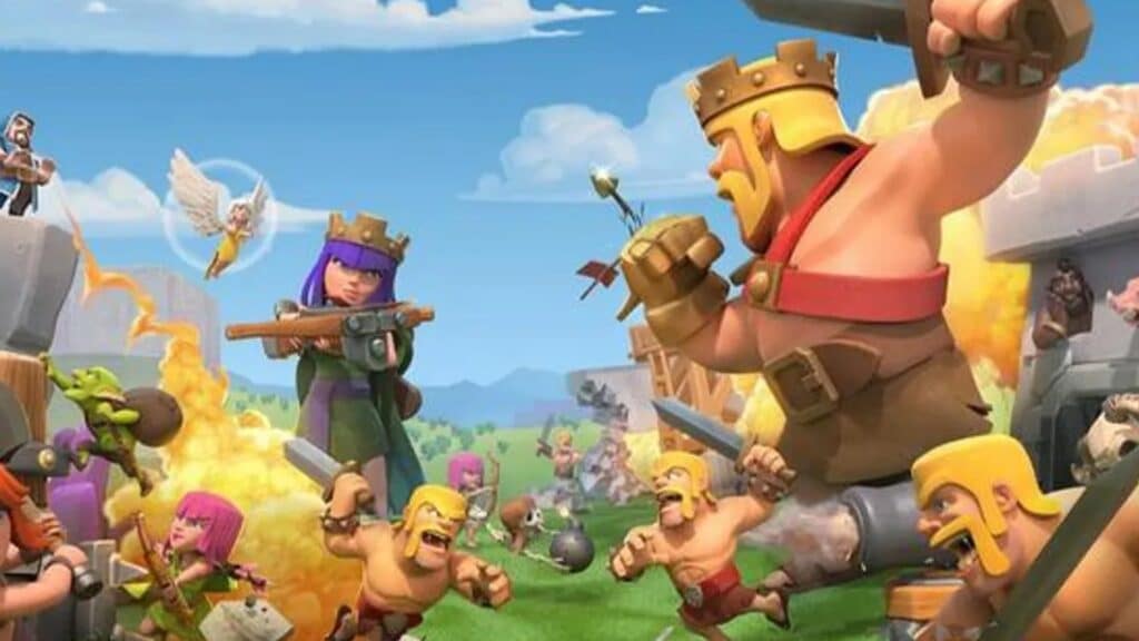 Clash of Clans promo art featuring Barbarian King and Archer Queen