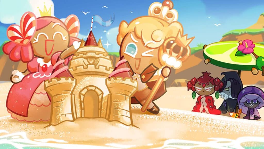 Cookie Run Kingdom character making a sand castle.