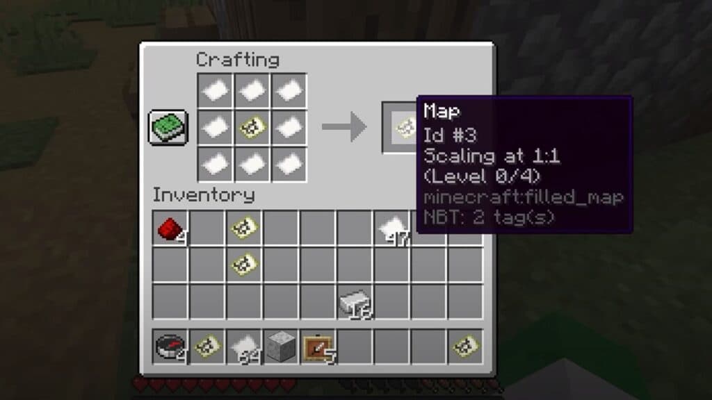 Crafting recipe to expand a map in Minecraft