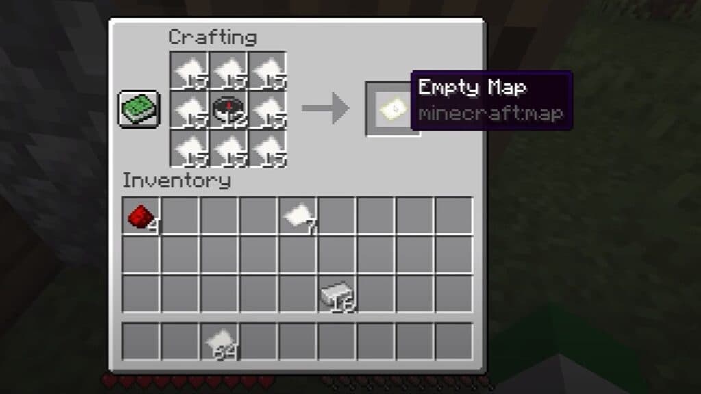 Crafting recipe to make a map in Minecraft