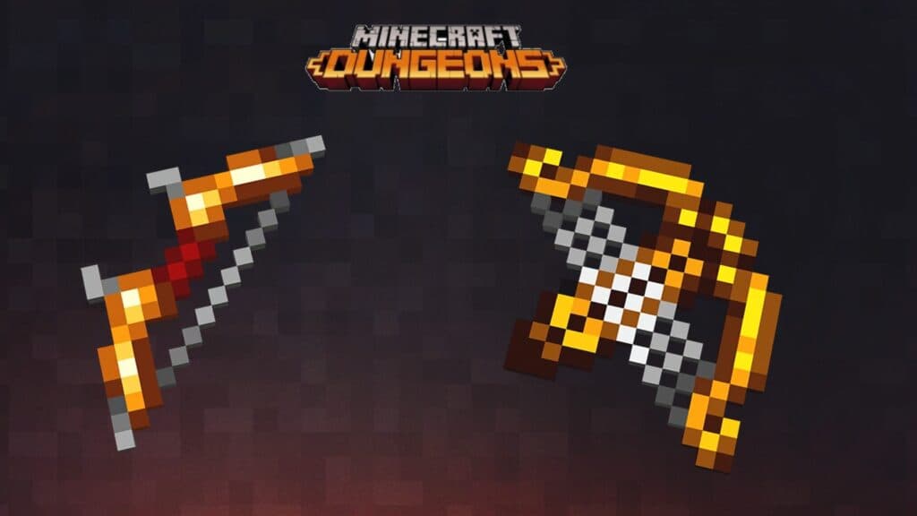 Harp Crossbow and Elite Power Bow in Minecraft Dungeons