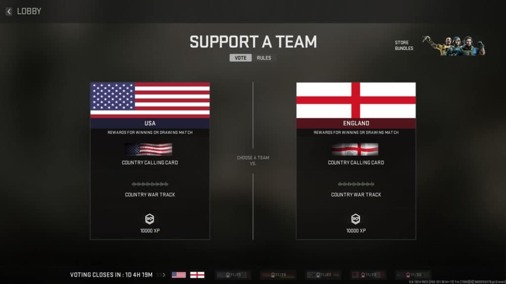 Modern Warfare 2 Support A Team voting screen