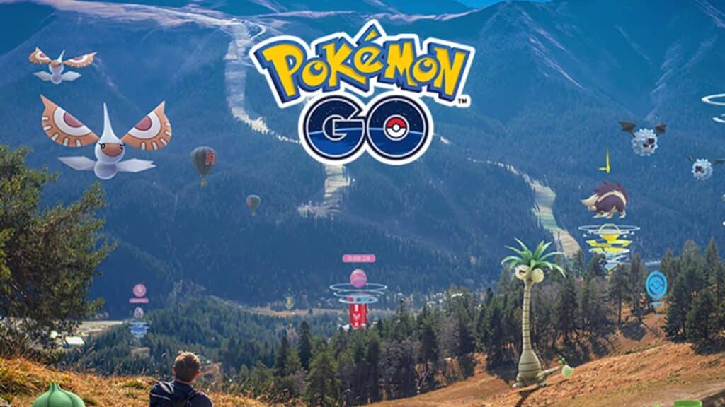 Pokemon roaming on a mountain