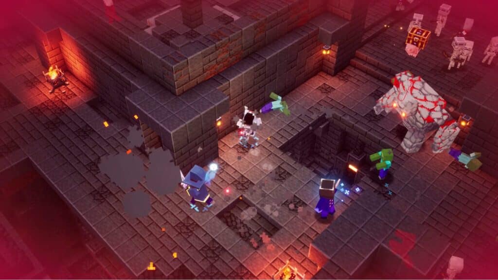 Redstone Golem in a dungeon in Minecraft Dungeon